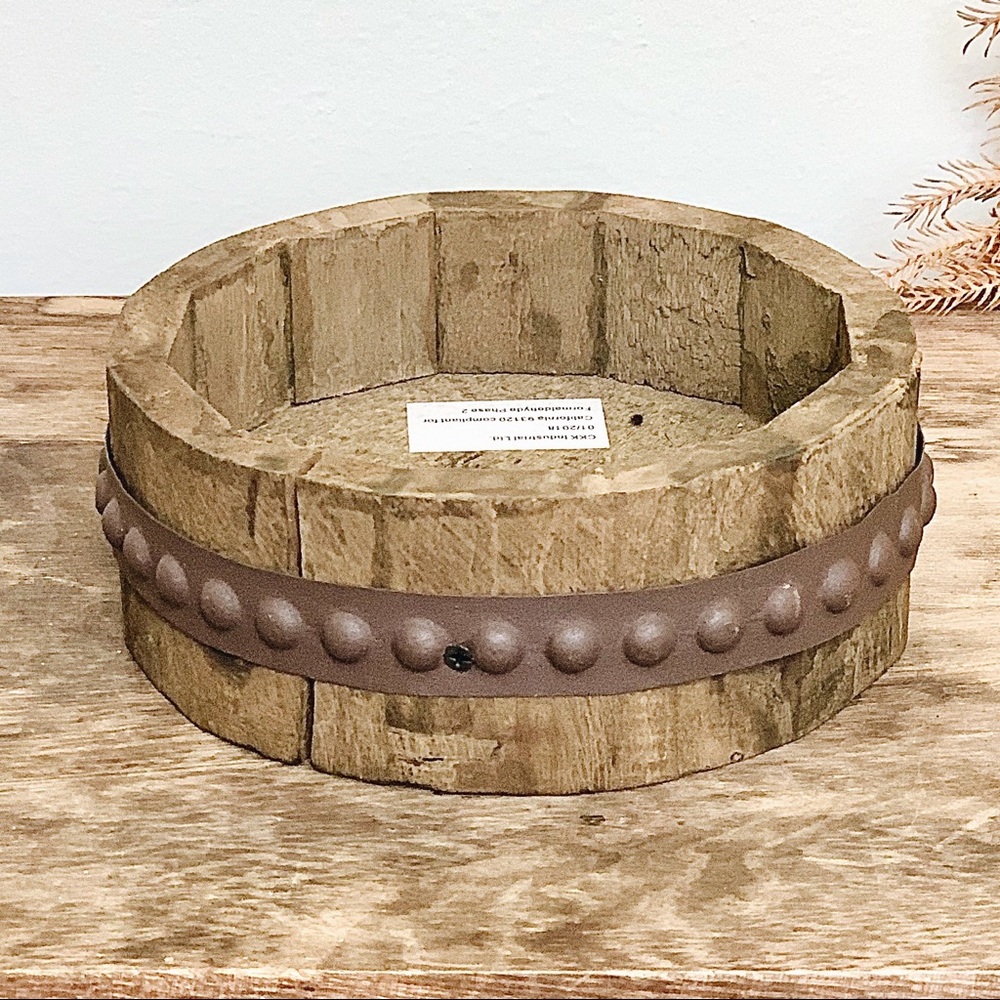 Vintage Grey Wood Barrel Candle Holder